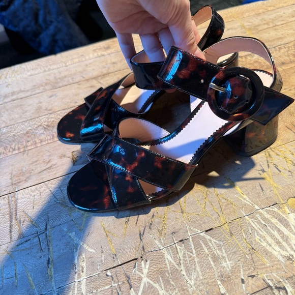 J Crew Tortoise Shell Patent Leather Block Heel Women's Sandals - Picture 3 of 10